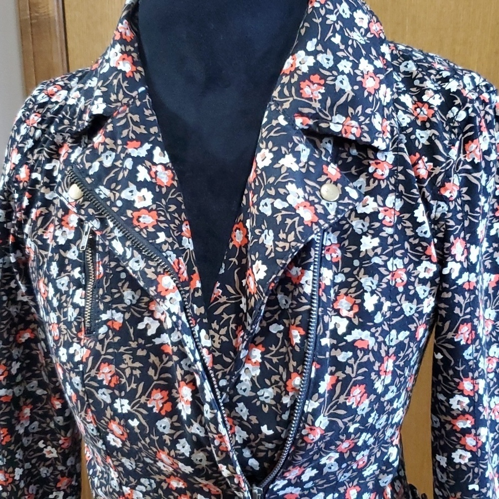 Anthropologie hei hei floral denim moto zip insulated lined jacket - Picture 3 of 11